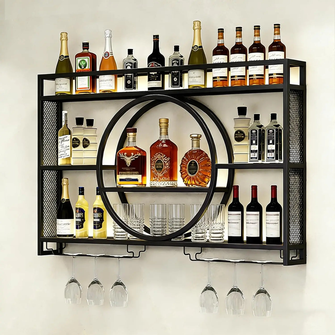 Wall Mounted Wine Rack with LED Lights Wine Shelf – SGSP